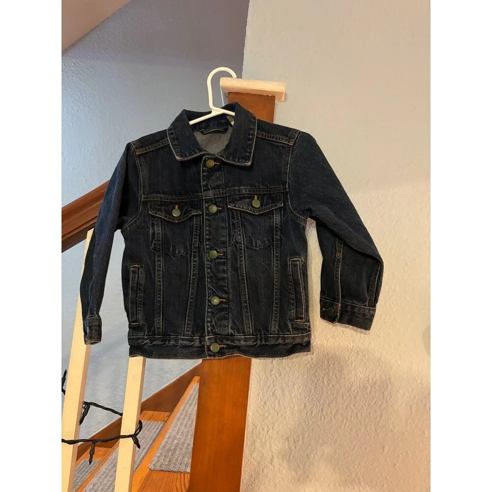 Oshkosh b’gosh 5 vintage Y2K trucker denim jean jacket dark wash green buttons